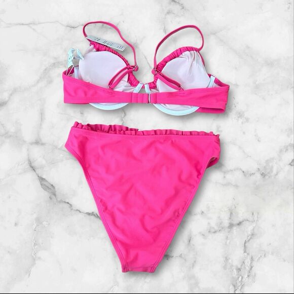 CUPSHE V-Neck 2 Piece High Waisted Swimsuit Pink M(8-10) NWT - Picture 2 of 7